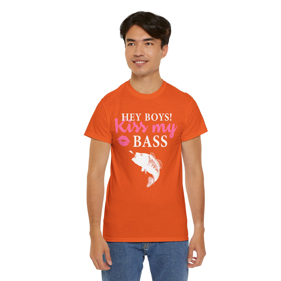 Hey Boys Kiss My Bass Unisex Heavy Cotton Tee