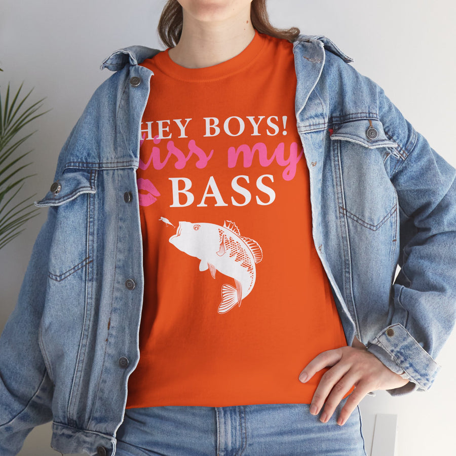 Hey Boys Kiss My Bass Unisex Heavy Cotton Tee