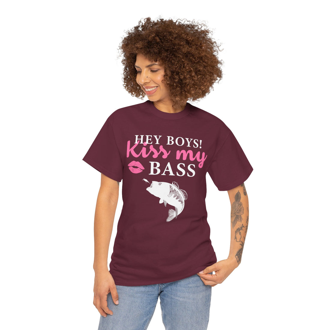 Hey Boys Kiss My Bass Unisex Heavy Cotton Tee